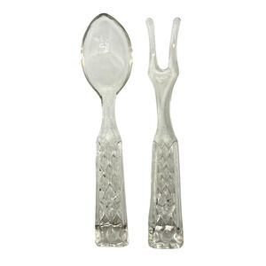 Anchor Hocking Wexford Pattern Glass Utrensil Serving Set Fork & Spoon 10”x1.5”